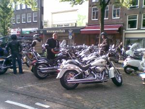 Shiny mid-life crisis model Harleys, in the Elandsgracht 14 sept. 